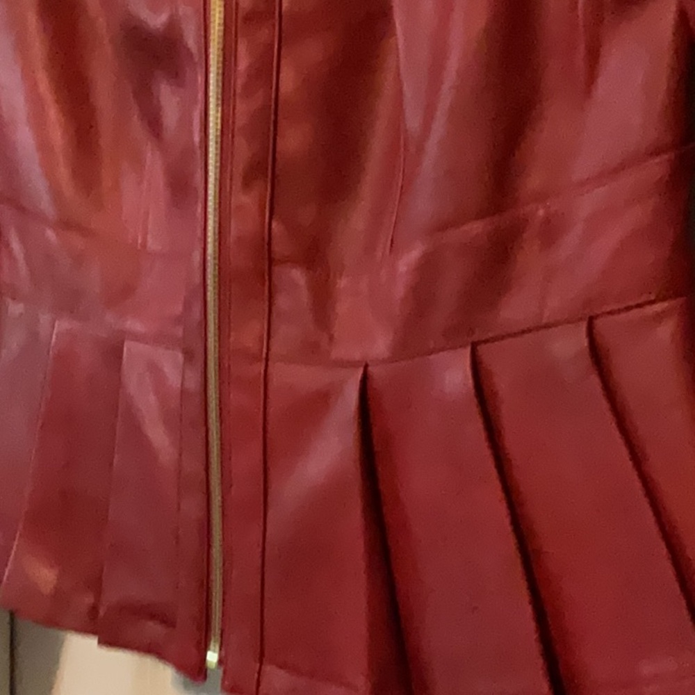 INC International Concepts faux Red Leather Jacket Peplum Style - Picture 4 of 10